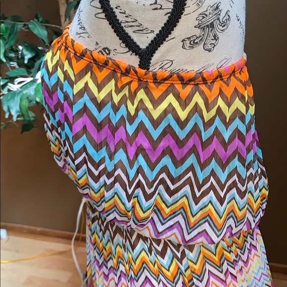 Multi colored pleated tube dress, hi low style - Picture 8 of 8